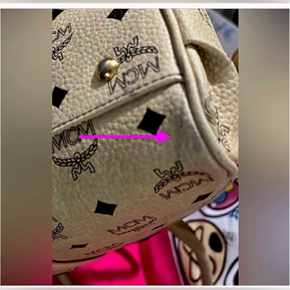 MCM bag Brown/Tan Leather Satchel Purse MCM Visetos Leather w/ Stripe  *REHAB** - Picture 12 of 12